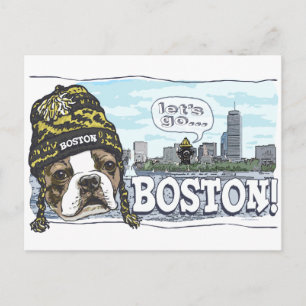 Carte Postale Awesome Boston Fan noir et Casquette or