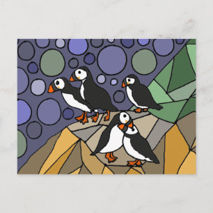 Carte Postale Awesome Puffin Oiseau Art Abstrait