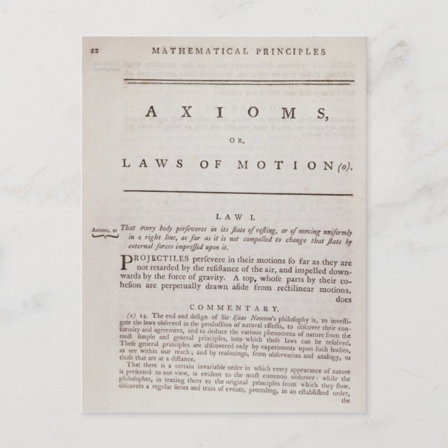 Carte Postale Axioms, ou Lois de Motion, du Volume I (Devant)