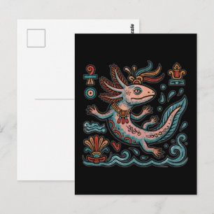 Carte Postale Axolotl aztèque Xolotl pierre érodée art tribal bo