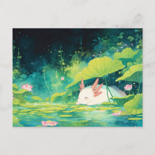Carte Postale Axolotl Blanc Endormi dans un Étang Tropical Magiq
