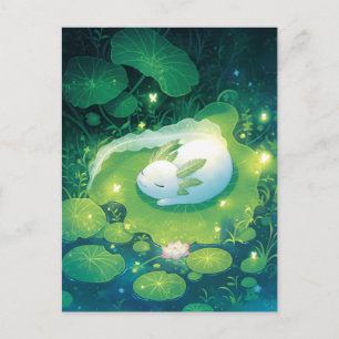 Carte Postale Axolotl Blanc Endormi sur un Nénuphar Lumineux