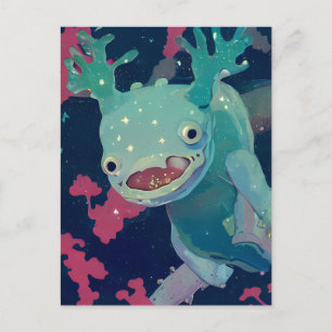 Carte Postale Axolotl Bleu dans l'Espace