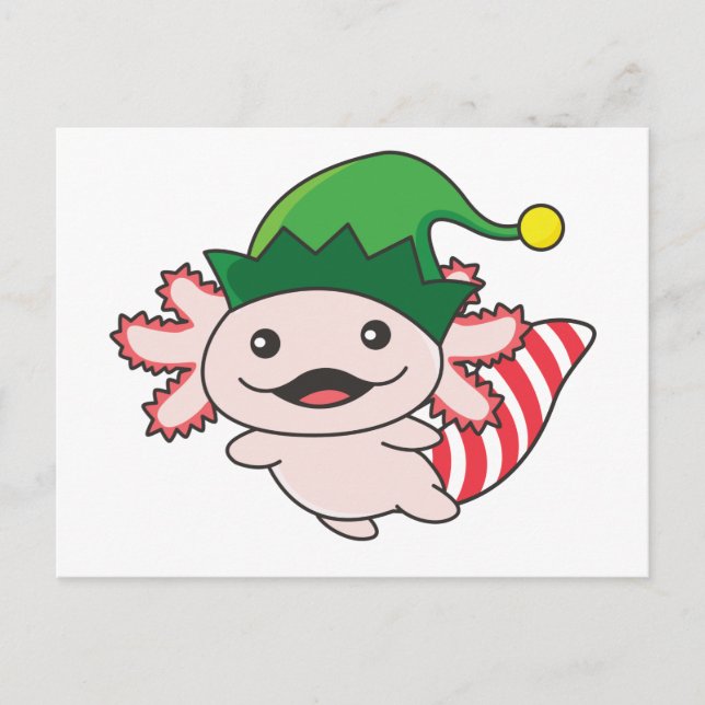 Carte Postale Axolotl Joyeux Noël Elf d'hiver Axolotl Postcar (Devant)