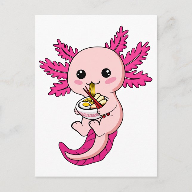 Carte Postale Axolotl mange des nouilles Ramen Kawaii Anime (Devant)