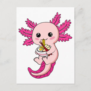 Carte Postale Axolotl Manger Ramen nouilles Kawaii Anime