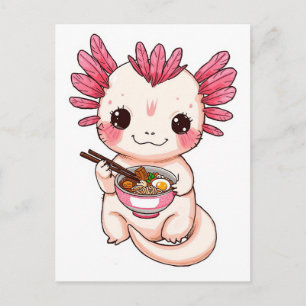 Carte Postale Axolotl mignon tendance mangeant des ramen japonai