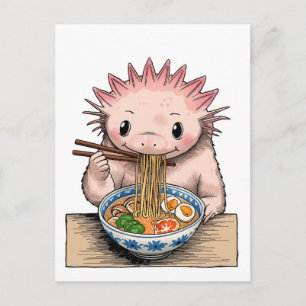 Carte Postale Axolotl mignon tendance mangeant des ramen japonai