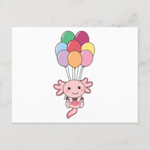 Carte Postale Axolotl Monte Avec Des Ballons Colorés