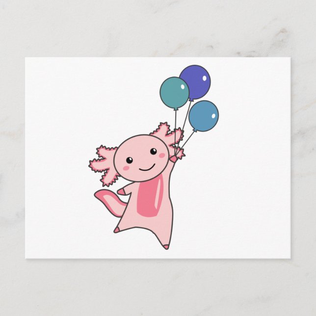 Carte Postale Axolotl Mouches D'Animal Douce Avec Ballons Vers L (Devant)