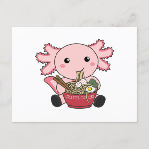Carte Postale Axolotl Nourriture Ramen Japonais Nourriture Kawai
