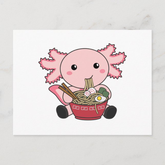 Carte Postale Axolotl Nourriture Ramen Japonais Nourriture Kawai (Devant)