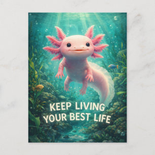 Carte Postale Axolotl Rose Adorable avec "Meilleure Vie" Motivat