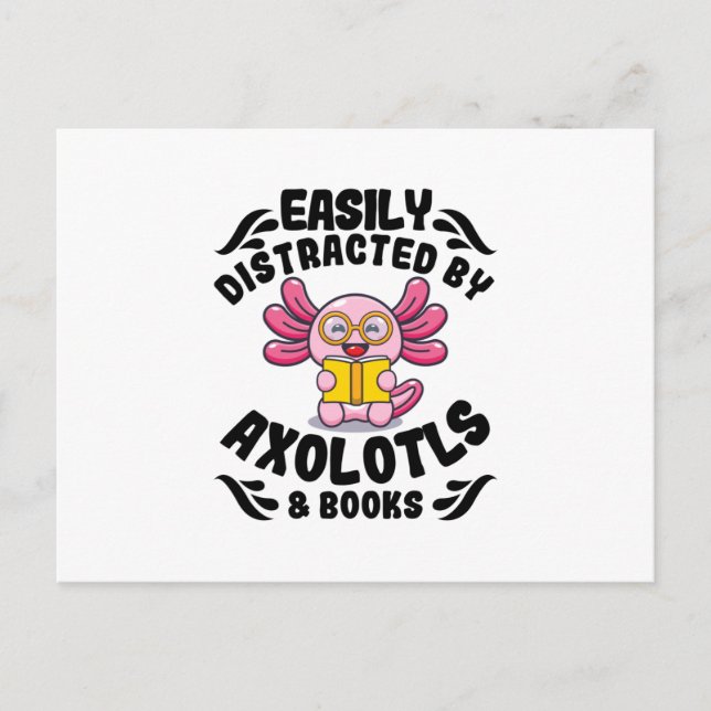 Carte Postale Axolotls & Books | Reading Pets Cute Axolotl Gifts (Devant)