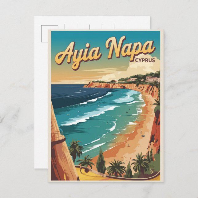 Carte Postale Ayia Napa Chypre, plage blanche Cadeaux méditerran (Devant / Derrière)