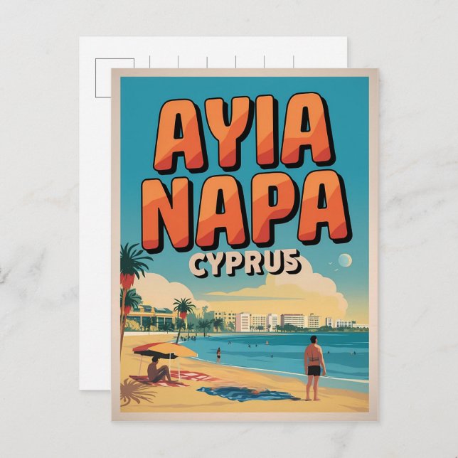 Carte Postale Ayia Napa Chypre, plage blanche Cadeaux méditerran (Devant / Derrière)