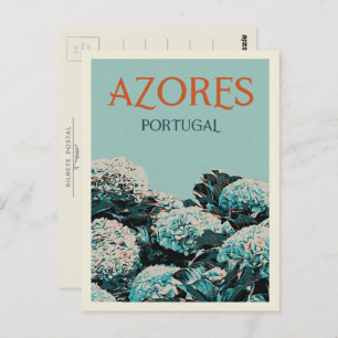 Carte Postale Azores hydrangeas illustration Portugal