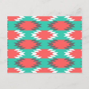 Carte Postale Aztec Amérindien Turquoise et Motif rose