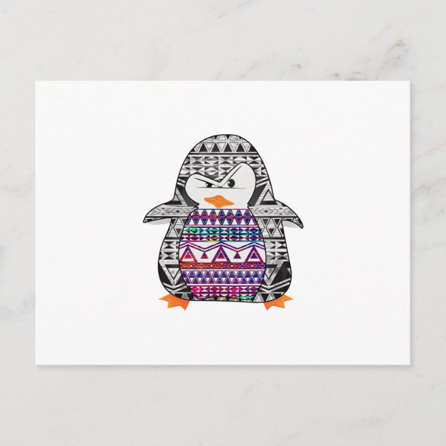 Carte Postale Aztec Chevron Tribal Cute Funny Penguin (Devant)
