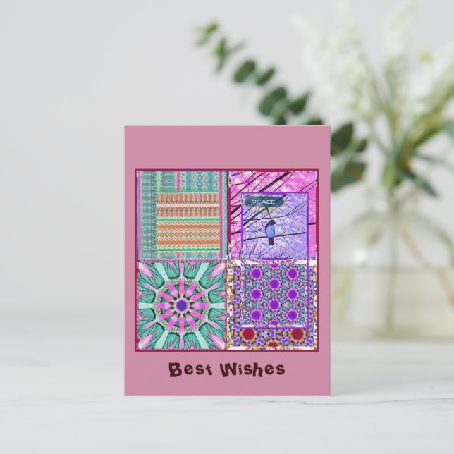 Carte Postale Azulejos Carreaux Géométriques avec Oiseau de la P (Debout devant)