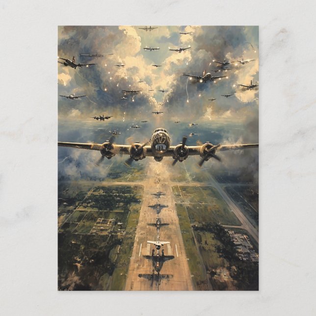 Carte Postale B-24 Bombardement d'une peinture de mission (Devant)