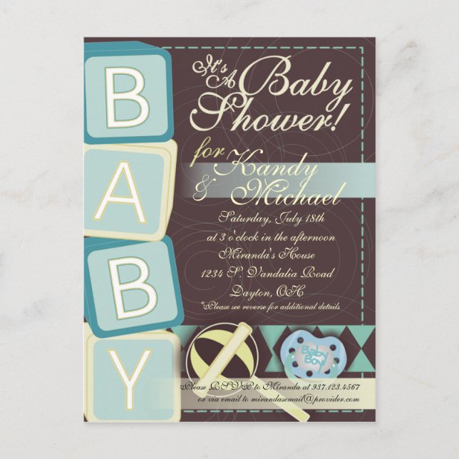 Carte Postale B-A-B-Y Baby Boy Shower Invitation (Devant)