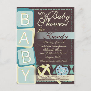 Carte Postale B-A-B-Y Baby Boy Shower Invitation