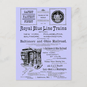 Carte Postale B+O Trains de la ligne Royal Blue 1910