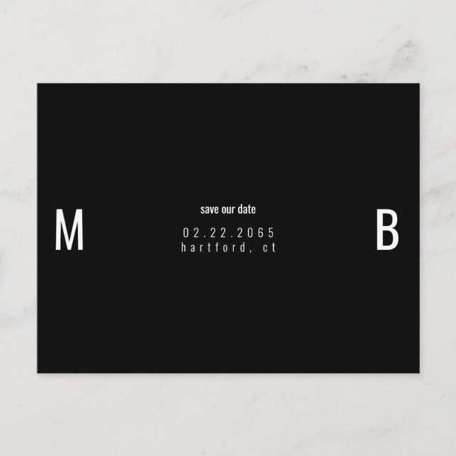 Carte Postale B/W Bold Monogramme Enregistrer notre date (Devant)