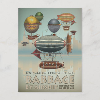 Carte Postale Babbage by Airship Vintage Steampunk Travel
