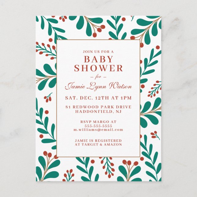 Carte Postale BABEAU SHOWER | Gui de Noël & houx (Devant)