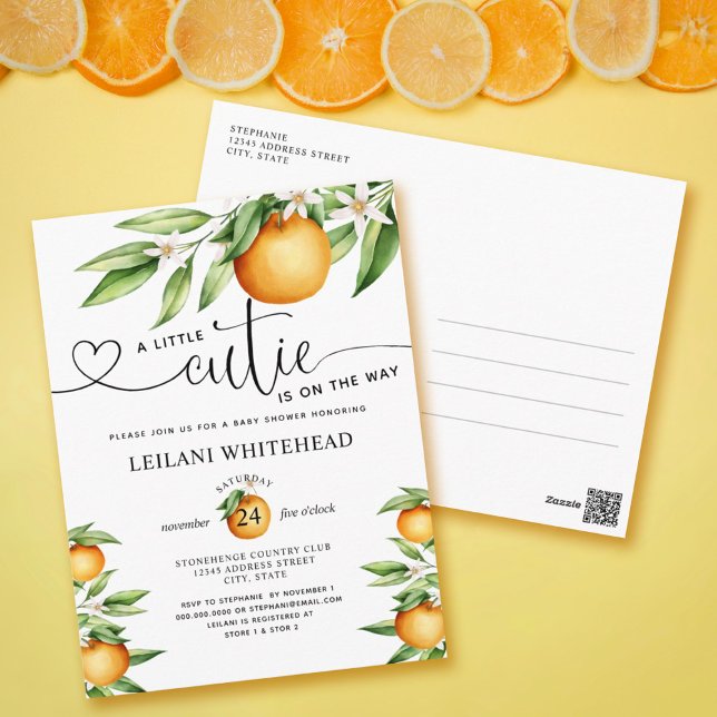 Carte Postale Baby aquarelle Little Cutie en route Baby Shower (Créateur téléchargé)