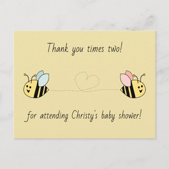 Carte Postale Baby Bee Twin Boy Girl Merci (Devant)