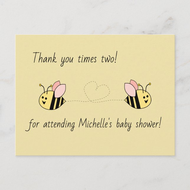 Carte Postale Baby Bee Twin Girls Merci (Devant)