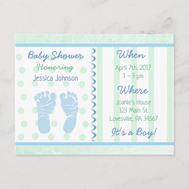 Carte Postale Baby Boy Blue Sage Green Baby shower Invitation (Devant)