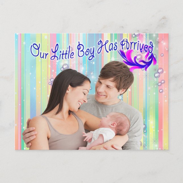 Carte Postale Baby Boy Bubbles & Unicorns est arrivé (Devant)