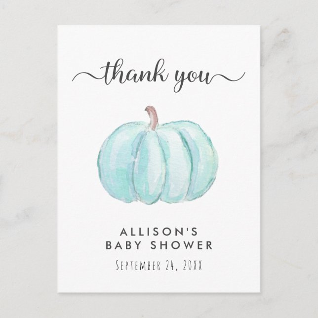 Carte Postale Baby Boy Douche Citrouille bleu Merci