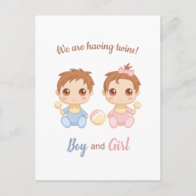 Carte Postale Baby Boy Girl Twins Faire-part (Devant)