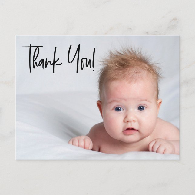 Carte Postale Baby Boy Photo baby shower merci Script (Devant)