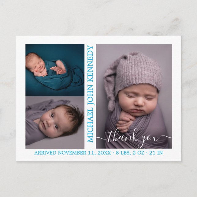 Carte Postale Baby Boy Photo Collage Script Faire-part de naissa (Devant)