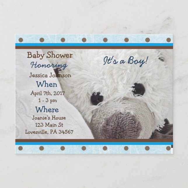 Carte Postale Baby Boy Teddy Bear Baby shower Invitation (Devant)