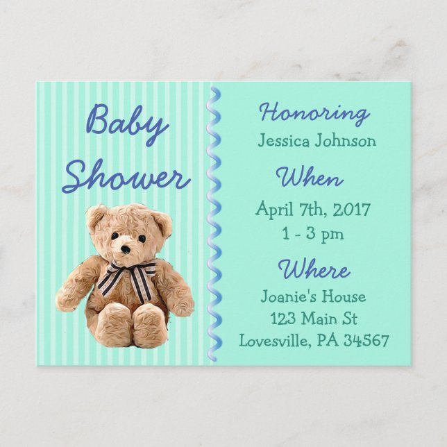 Carte Postale Baby Boy Teddy Bear Baby shower Invitation (Devant)