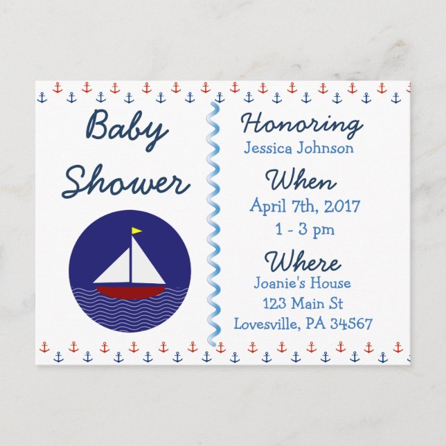 Carte Postale Baby Boy Voilier Blue Baby shower Invitation (Devant)