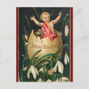 Carte Postale Baby Cherub vintage dans l'oeuf Bonne année