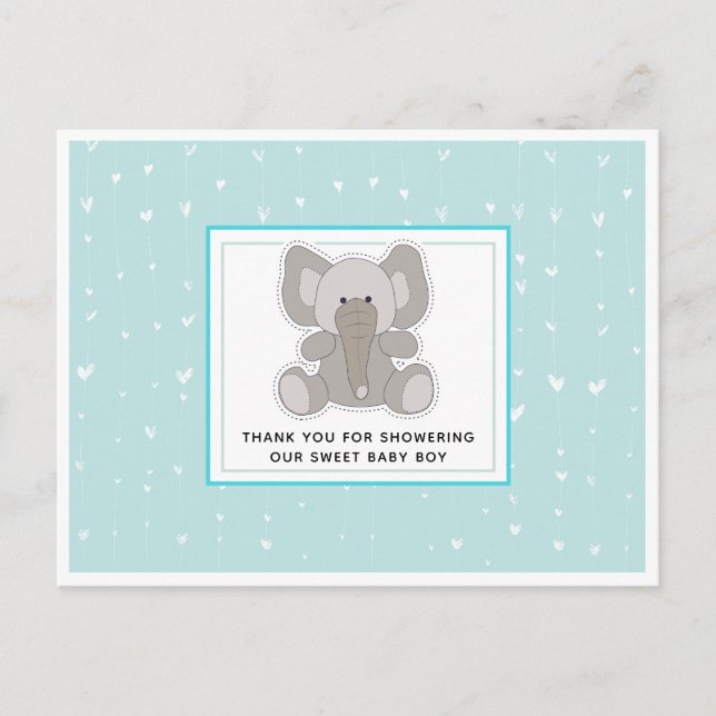 Carte Postale Baby Elephant cordes Coeurs Baby shower Merci (Devant)