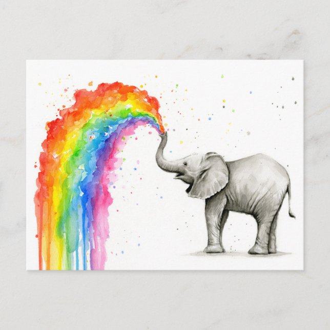 Carte Postale Baby Elephant Spraying Rainbow Card Papeterie (Devant)