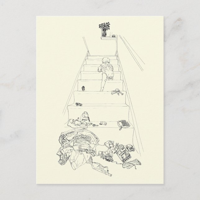 Carte Postale Baby Escalade the Stairs Dessin Amusant Art Famili (Devant)