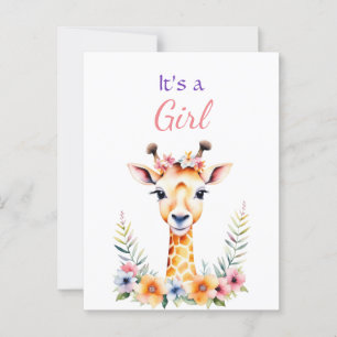 Carte Postale Baby Giraffe en Fleurs Baby shower de fille