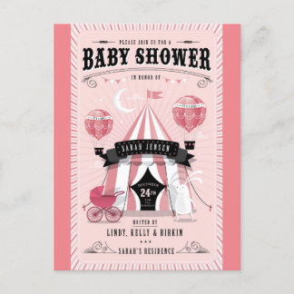 Carte Postale Baby Girl Circus Baby shower Invitation