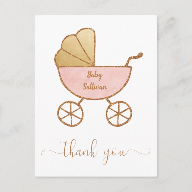Carte Postale Baby Girl Douche Retro Carriage Merci rose (Devant)